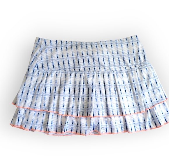 Lucky in Love Blue White Orange Tiered Ruffled Tennis Skirt Skort Small - Picture 3 of 5